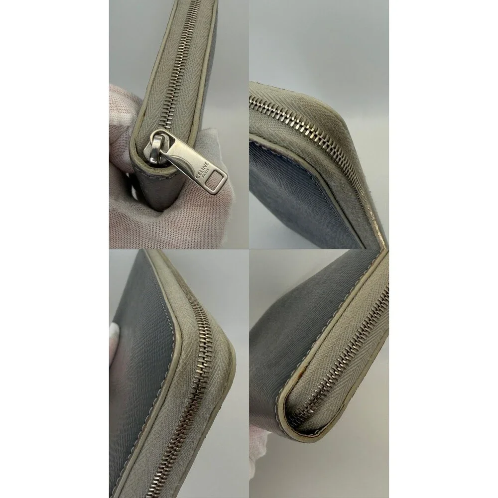 CELINE Logo PVC Leather Zip Around Long Wallet Gray Authentic Designer/132